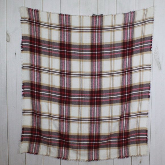 Maroon Plaid Woven Knit Soft Winter Shawl Blanket Size 57x60 Inches - Picture 2 of 6